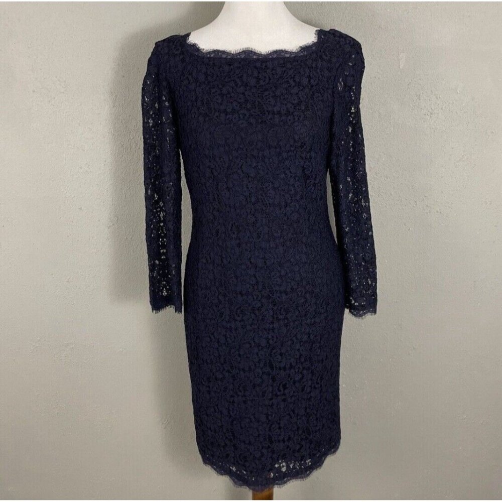 ADRIANNA PAPELL E Live From the Red Carpet Womens Sz 44 Navy‎ Lace Dress